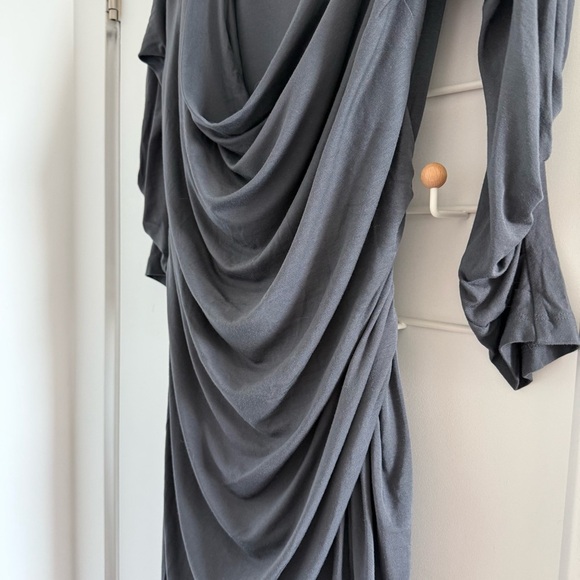 Vintage Donna Karan gray draped jersey midi dress - Large - Picture 5 of 6